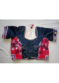 red patch work blouse
